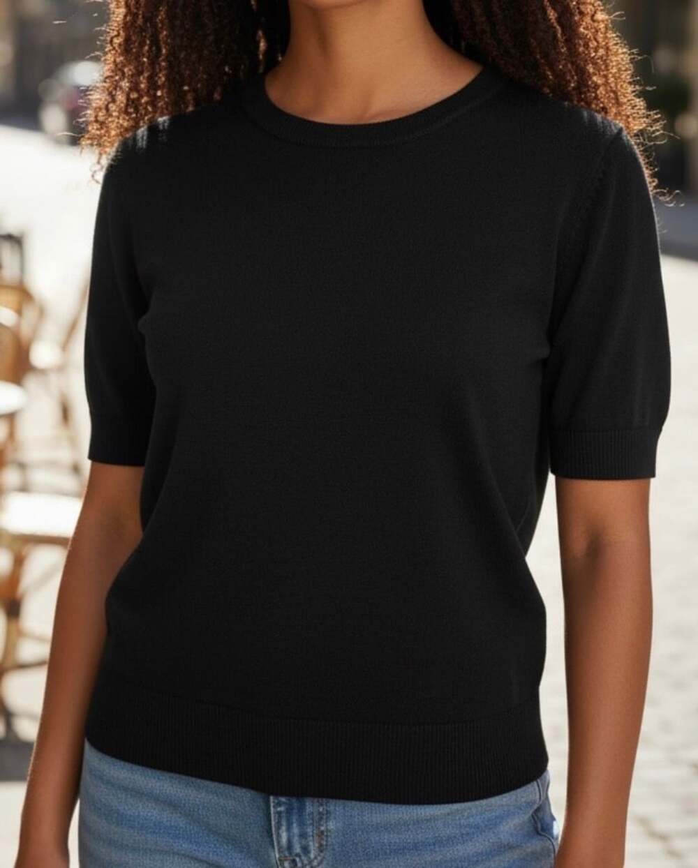 In Cashmere Women's Black 100% Cashmere Short Sleeve Crewneck Sweater Size M
